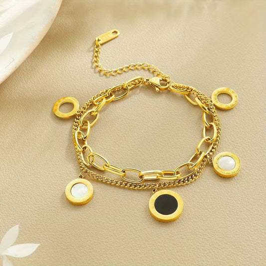 1pc Roman Numeral Double Layer Bracelet with Adjustable Chain