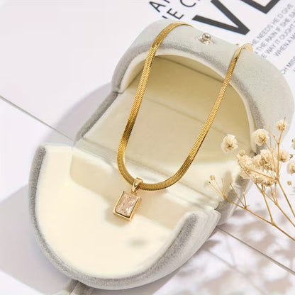 Women's Elegant Square Cubic Synthetic Zirconia Necklace with 18K Gold Plated