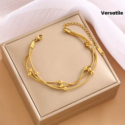 Elegant 18K Gold-Plated Stainless Steel Triple-Layer Snake Chain Bracelet