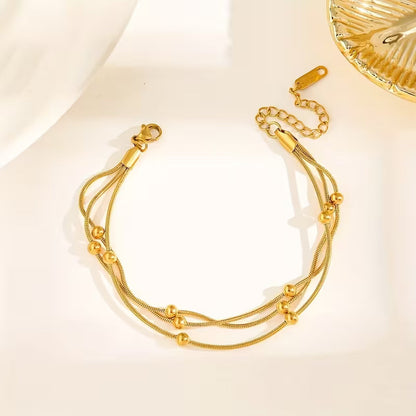Elegant 18K Gold-Plated Stainless Steel Triple-Layer Snake Chain Bracelet