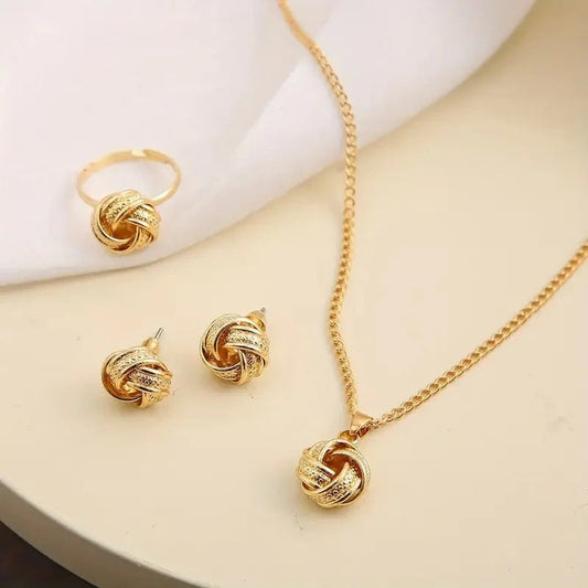 Boho Chic 3D Knot Ring Earrings and Necklace Set for Women