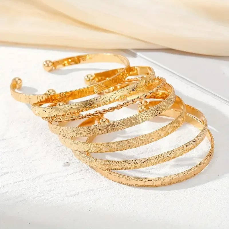 7-Piece Women's Vintage Style Open Cuff Bracelets