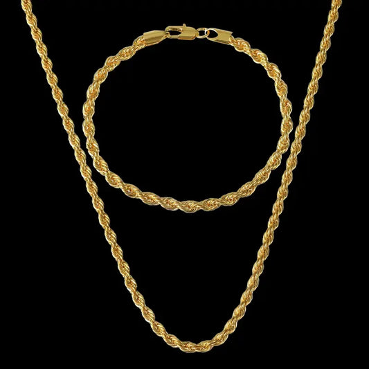 (Necklace + Bracelet) New Luxury Men And Women 18-karat Golden.